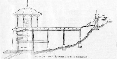 Esquisse du projet d’aquarium de Charles Baillairgé présenté en 1900, Le Soleil, 26 avril 1900.