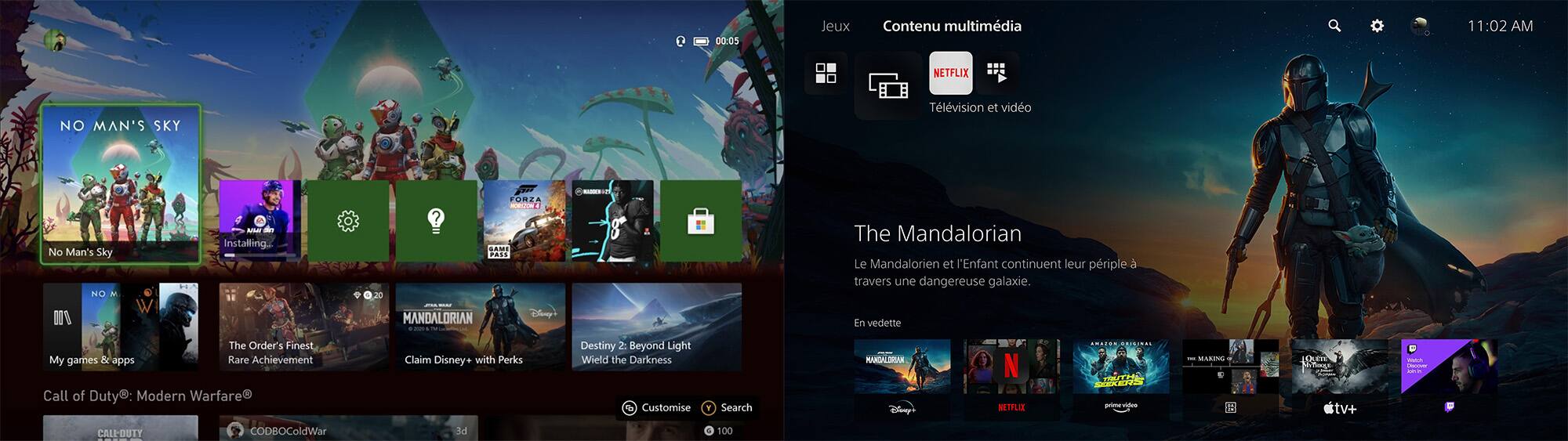 Les interfaces des Xbox Series X et PS5.