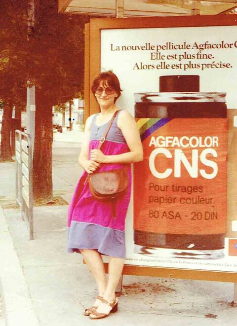 Louise Lanctôt waiting for the bus at La Courneuve in 1977 to go to work.