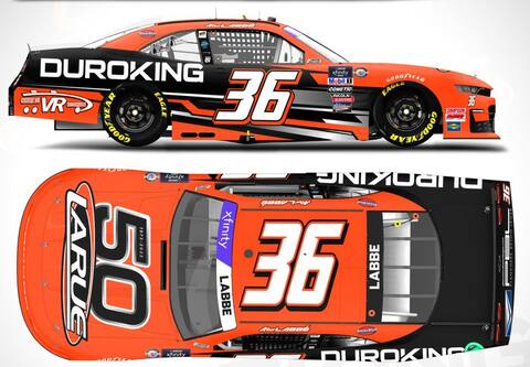 Alex Labbé's Chevrolet Camaro will sport the colors of its two main partners next week at Daytona to kick off the 2023 NASCAR Xfinity Series season.