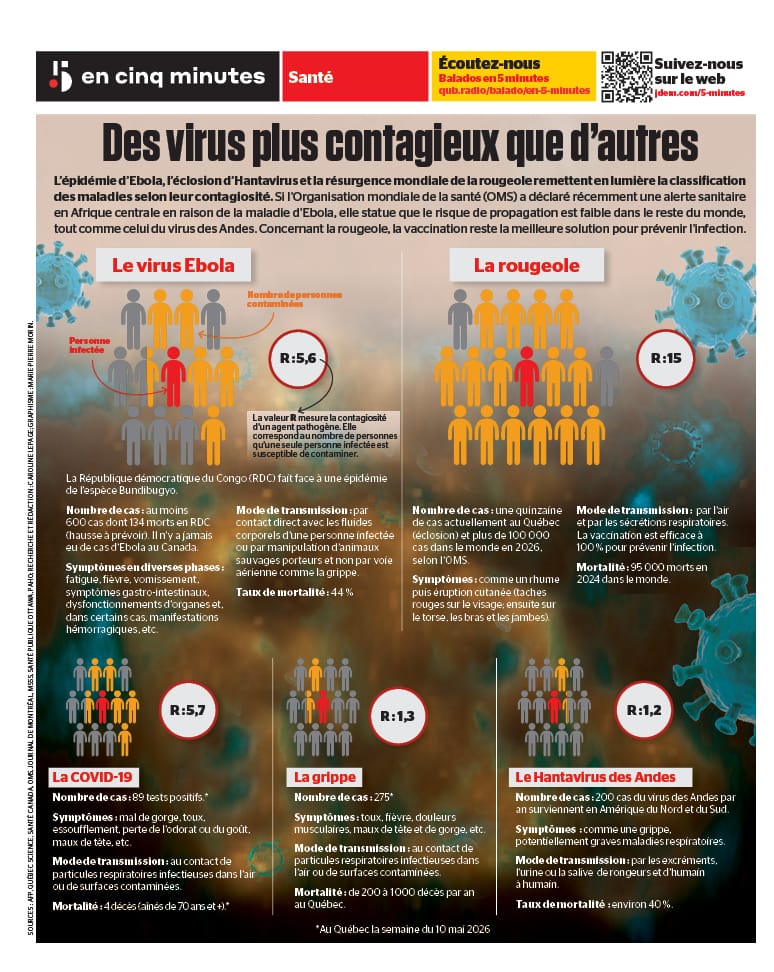 INFOGRAPHIE | Rougeole, Ebola, Hantavirus, COVID-19... des virus plus contagieux que d'autres