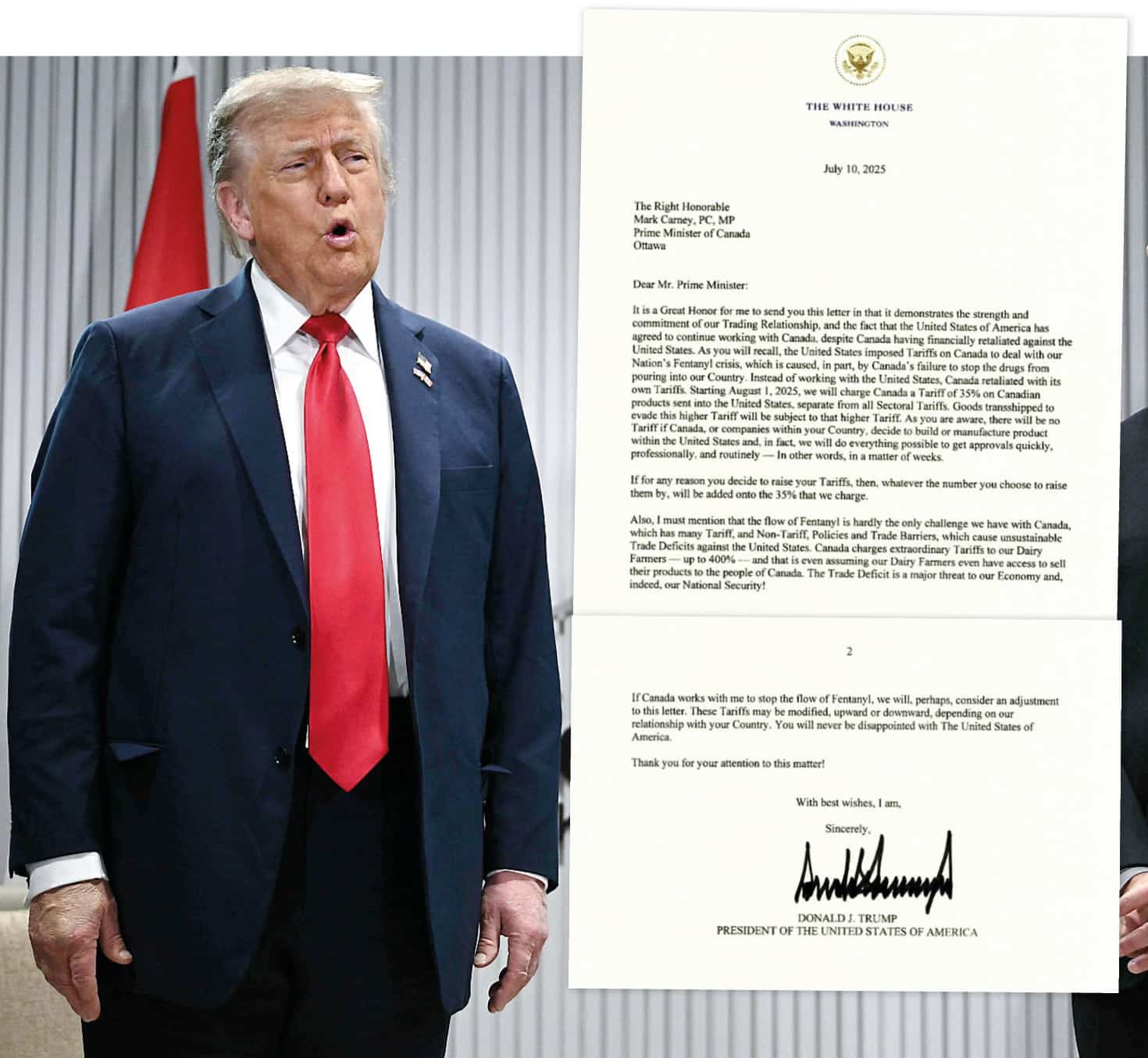 Des tarifs de 35% d&egrave;s le 1er ao&ucirc;t pour le Canada