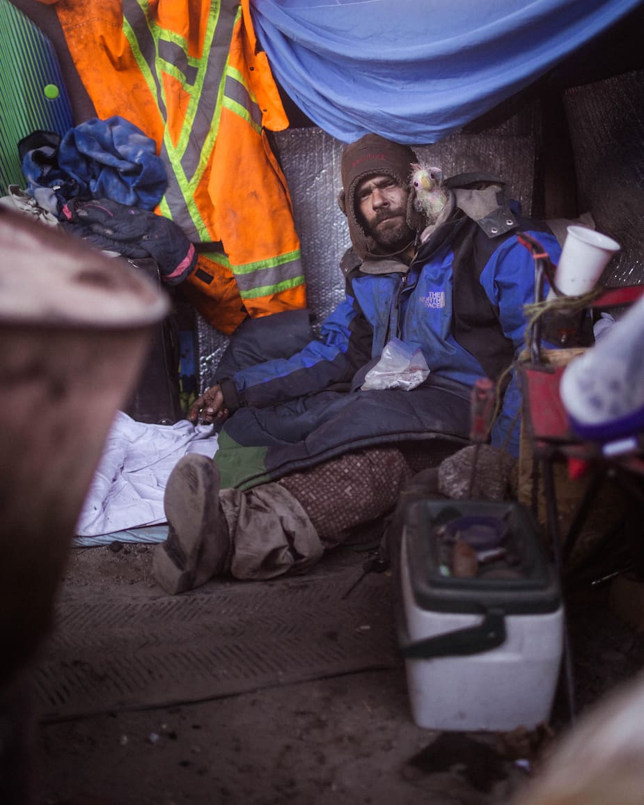 Yoann, qui s'était installé dans le campement sous le pont Joffre le vendredi 3 décembre 2021
