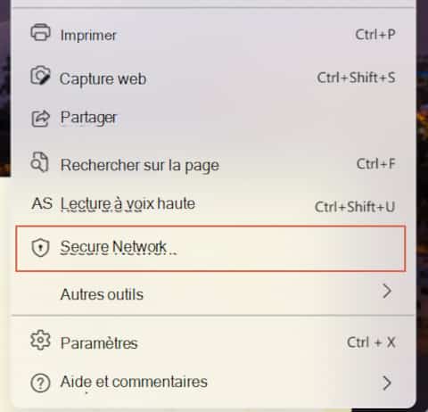 Edge browser menu