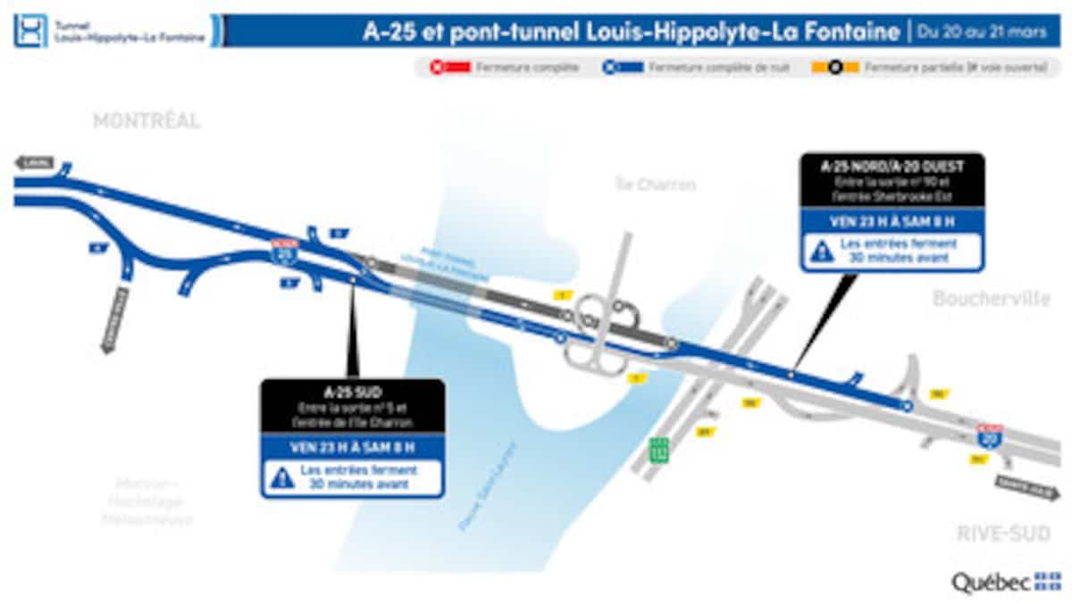 Entraves routières: le tunnel La Fontaine fermé durant la nuit de vendredi à samedi