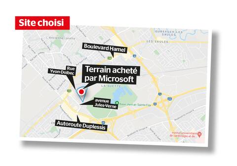 C’est Microsoft qui a mis la main sur le grand terrain de la compagnie pharmaceutique Endoceutics, situé au 6505 Yvon-Dolbec, près de l’intersection de l’avenue Jules-Verne et du boulevard Hamel, derrière l’Entrepôt du Hockey, à L’Ancienne-Lorette.