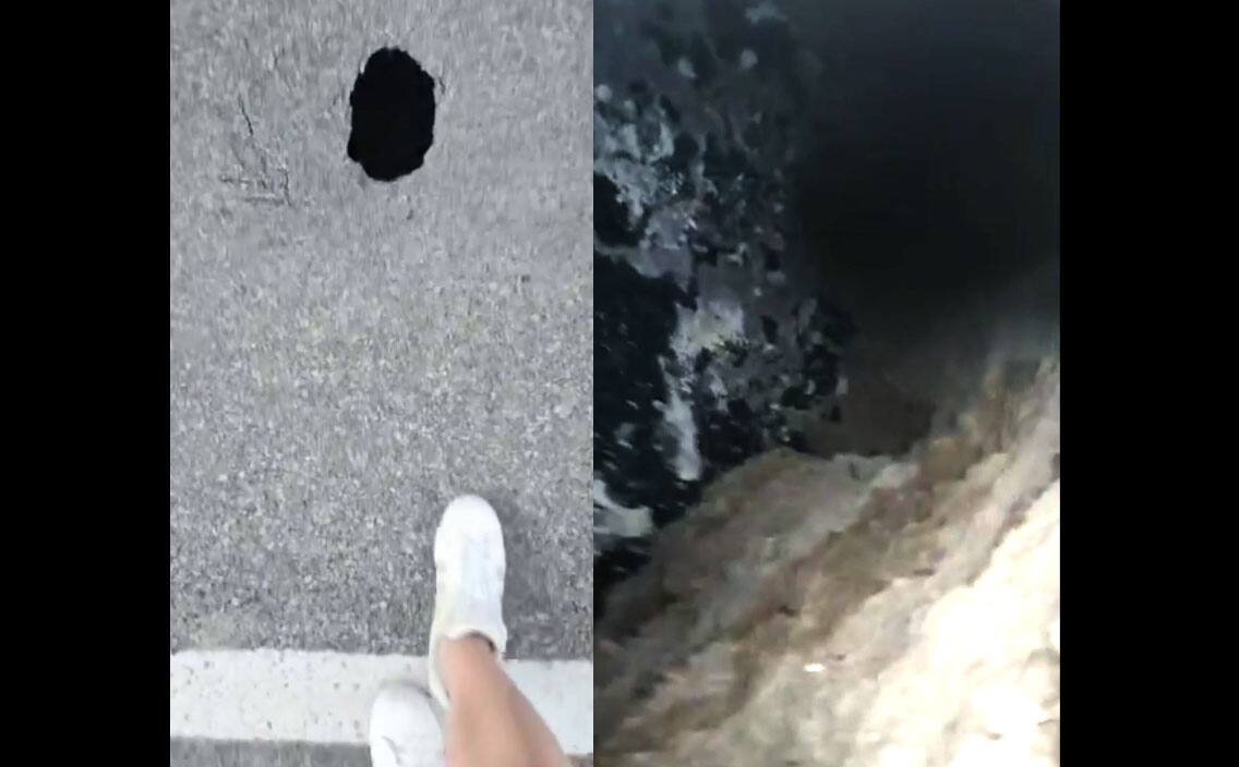 EN VIDÉO | Un petit trou dans la chaussée cache une immense cavité dans ...