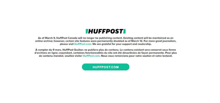 Image principale de l'article C'est la fin pour le HuffPost Québec