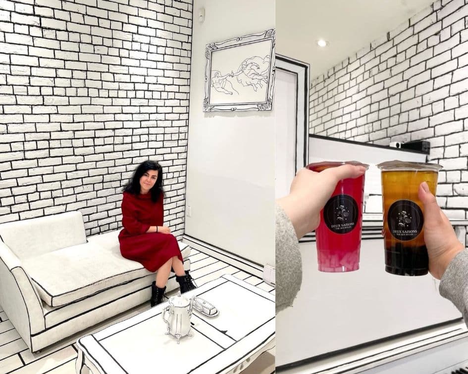 Un salon à «bubble tea» avec une déco en 2D 