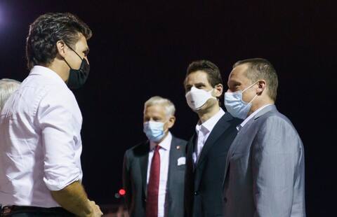 Prime Minister Justin Trudeau met with Michael Kovrig and Michael Spawer in Calgary on Saturday.