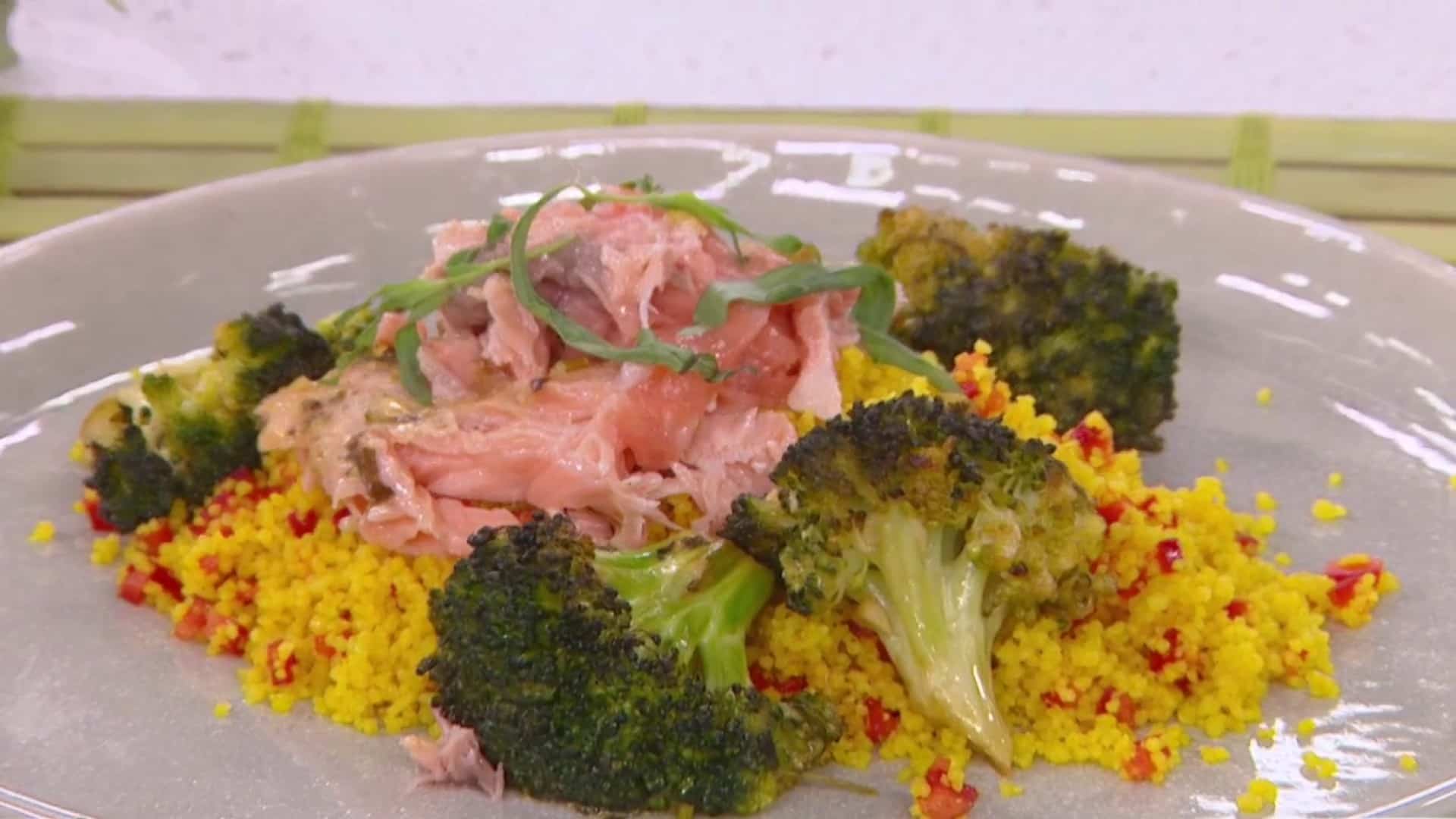 Saumon rôti, sauté de brocoli