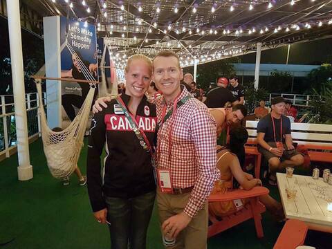 Jacqueline Simoneau et son mentor Kyle Shewfelt aux Jeux de Rio en 2016.