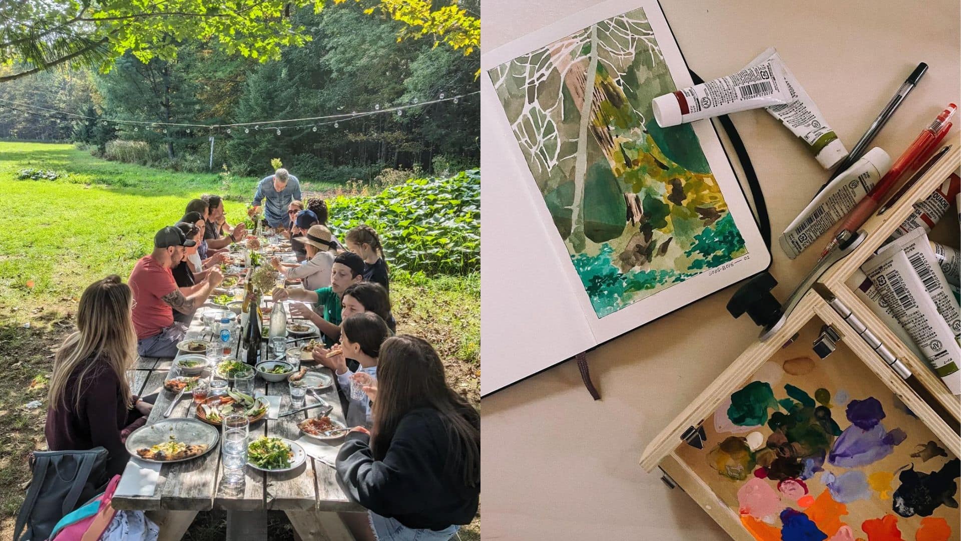 Peinture et vino en plein air à Parcelles