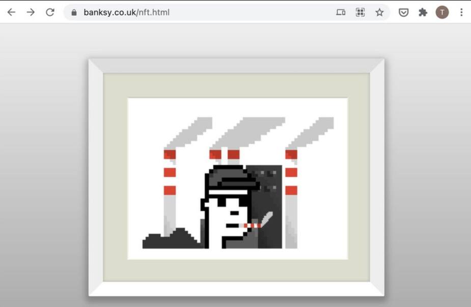 La fausse oeuvre d'art NFT sur le site de Banksy, depuis retirée de la plateforme.