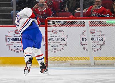 Arber Xhekaj ganó la prueba de tiro más poderosa el domingo en el Bell Center, en la competencia de habilidades Canadiens.