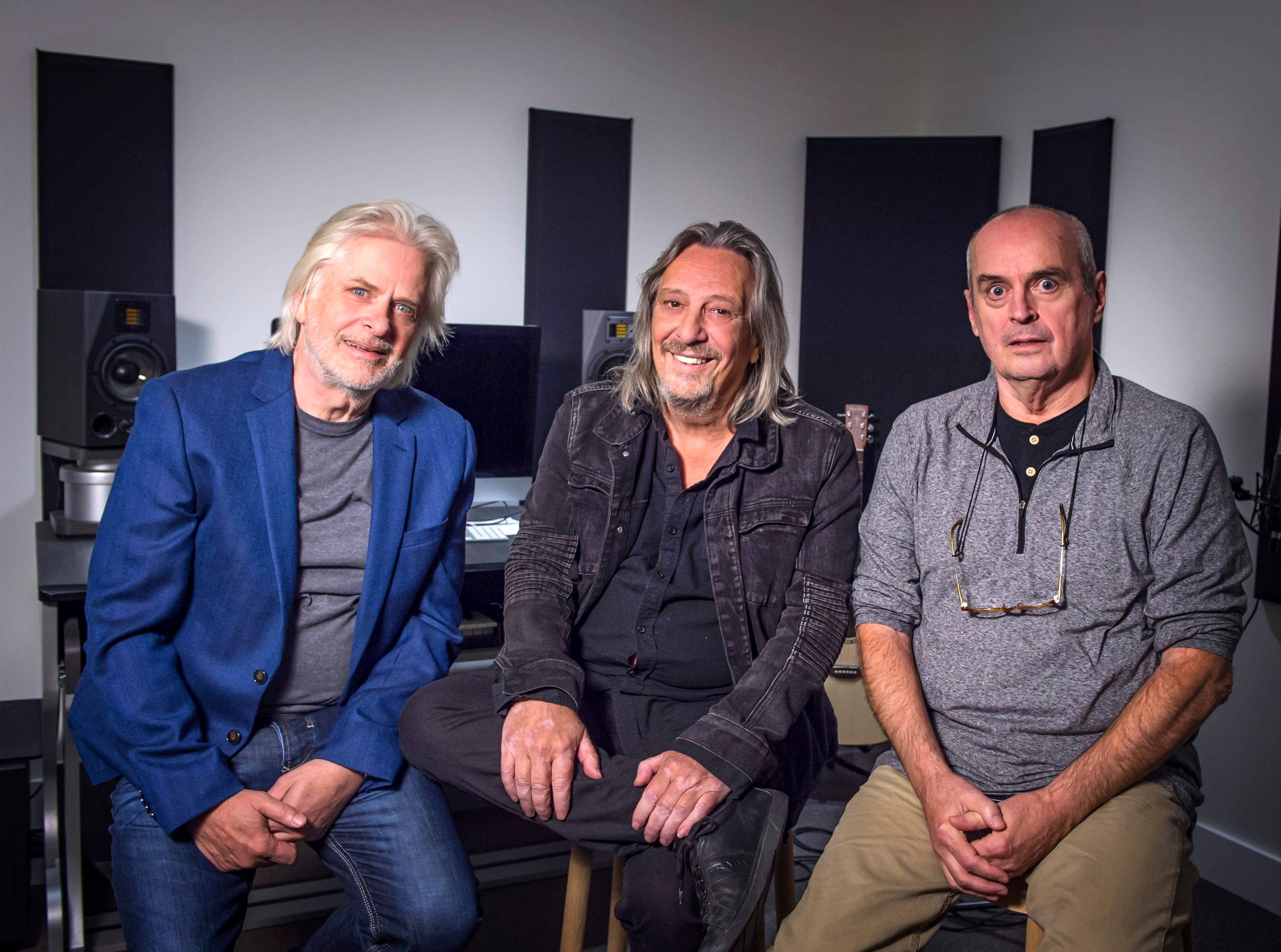 Louis Valois en compagnie de ses collègues du groupe Harmonium, le regretté Serge Fiori et Michel Normandeau, en 2019.