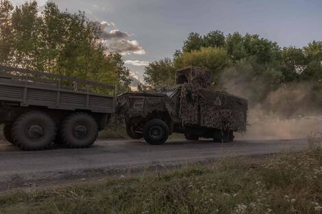 This photo taken on August 12, 2024 shows a Ukrainian military armored vehicle. In the midst of Russia's invasion of Ukraine, another military vehicle was fired upon in the Sumy region near the Russian border.
