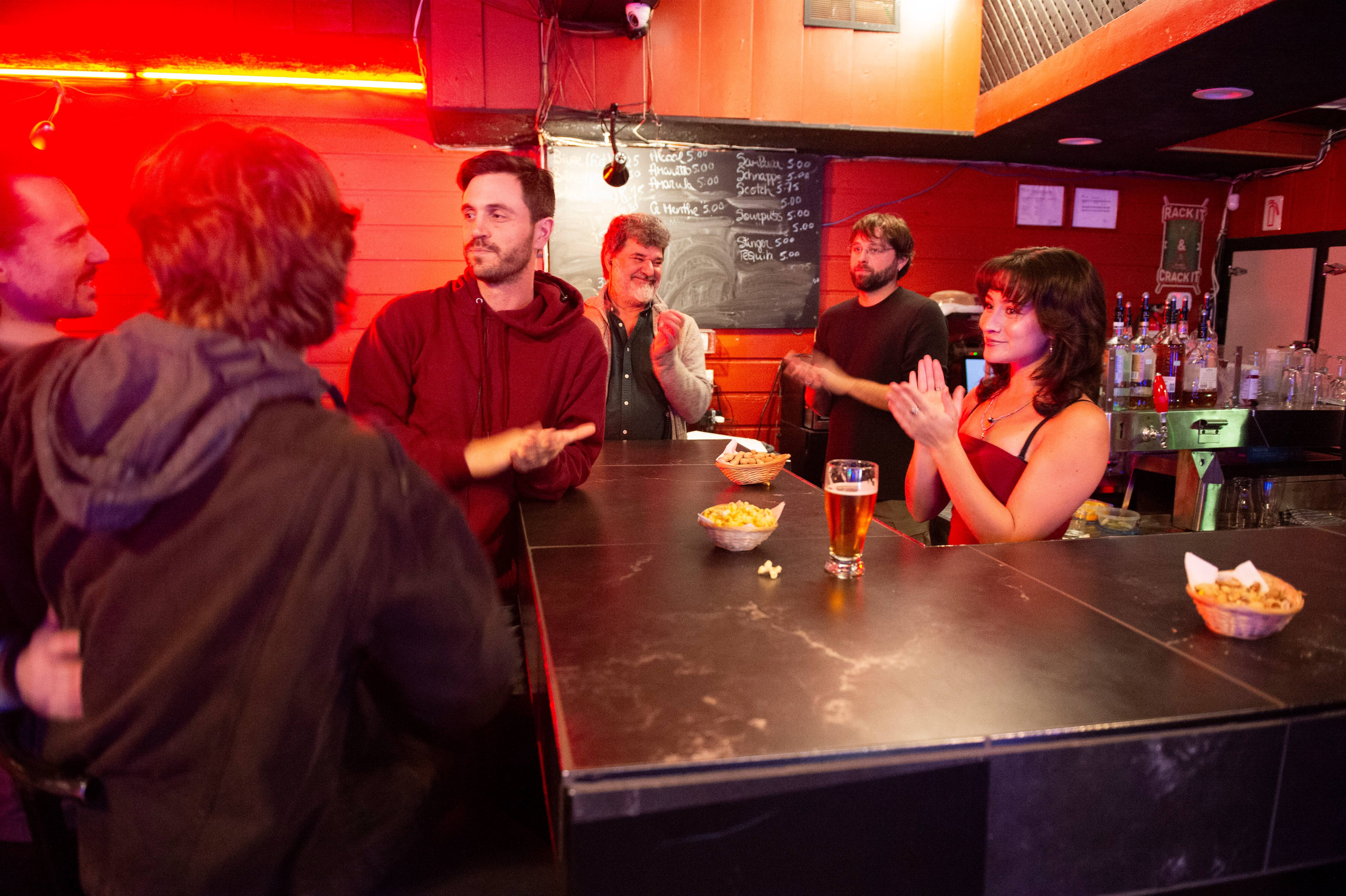 Director Julien Hurteau (center) on the set of Prescott.