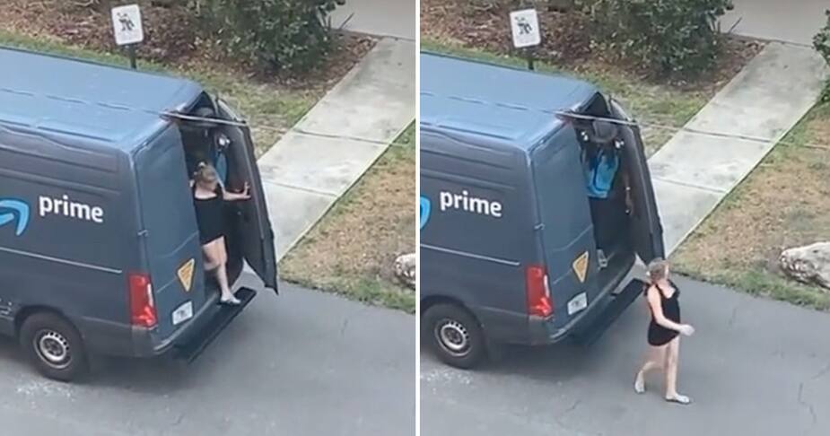 Image principale de l'article Une jeune femme sort d’un fourgon Amazon