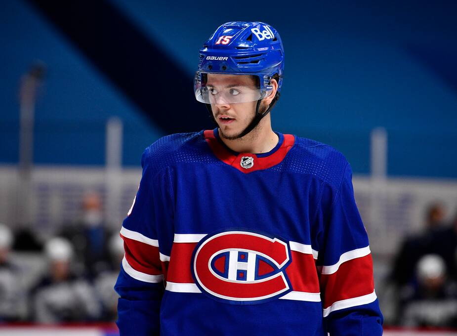 (15) Jesperi Kotkaniemi (MTL) lors de la troisième période du match de hockey de la LNH entre les Jets de Winnipeg et du Canadien de Montréal au Centre Bell le samedi 10 avril 2021. MARTIN CHEVALIER / LE JOURNAL DE MONTRÉAL