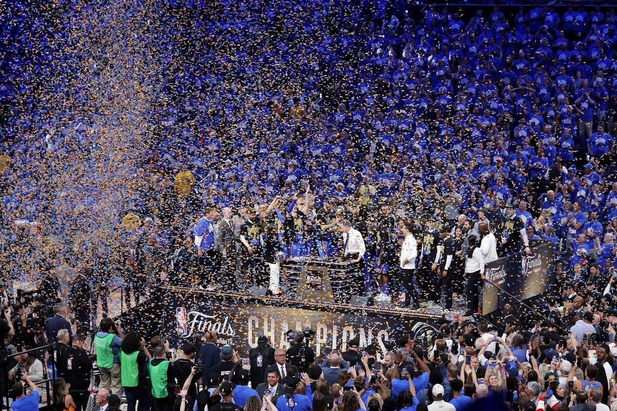 Oklahoma City thunder celebrate their championship victory.