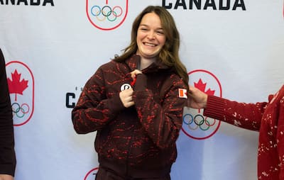 Kim Boutin. Atletas olímpicos de patinagem de vitesse na pista da equipe do Canadá. Montreal, 17 de dezembro de 2025. PIERRE-PAUL POULIN/LE JOURNAL DE MONTRÉAL/AGENCE QMI