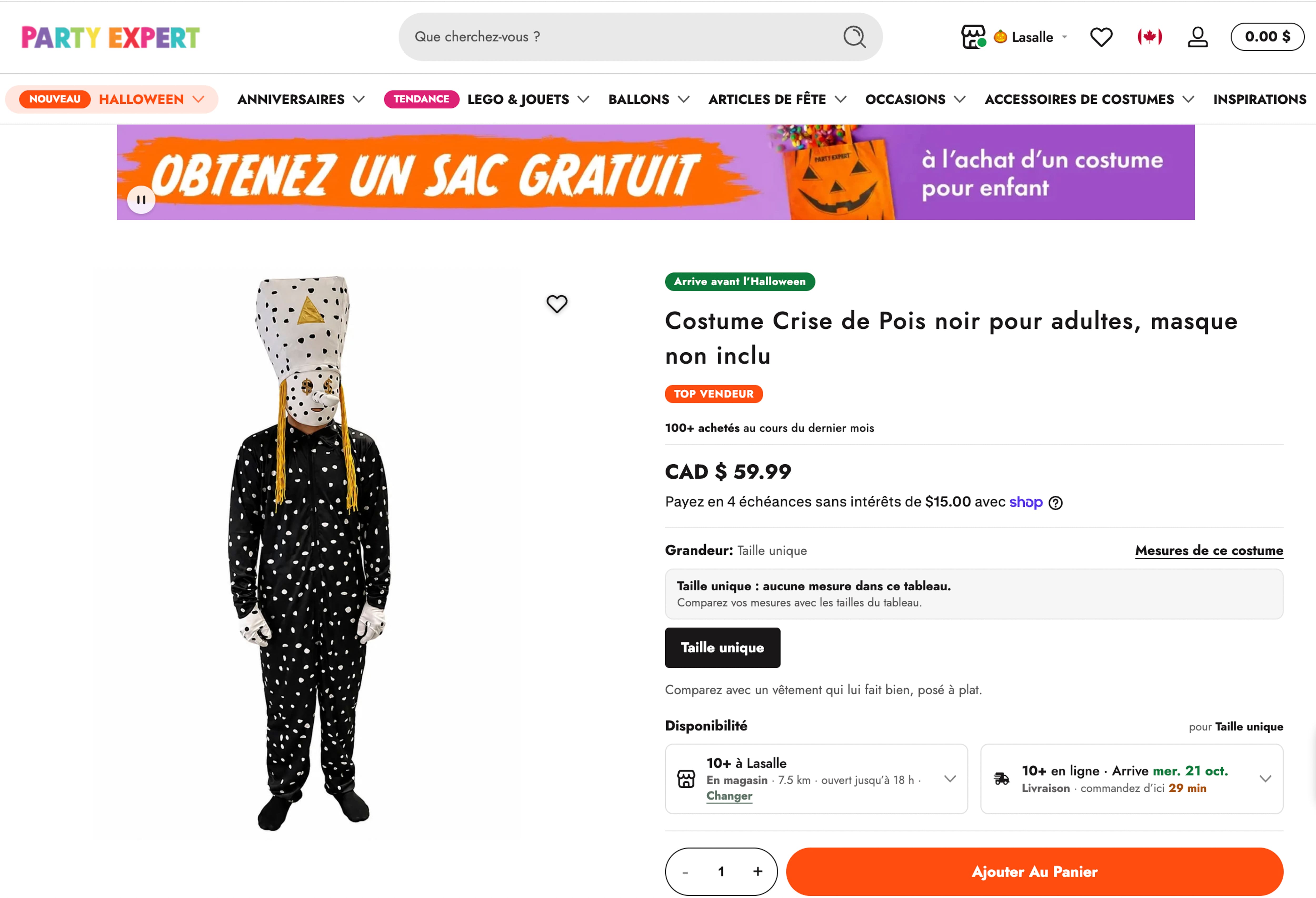 Ce costume de Khn, du groupe Angine de Poitrine, où le masque n'est pas inclu, est vendu sur le site de Party Expert.