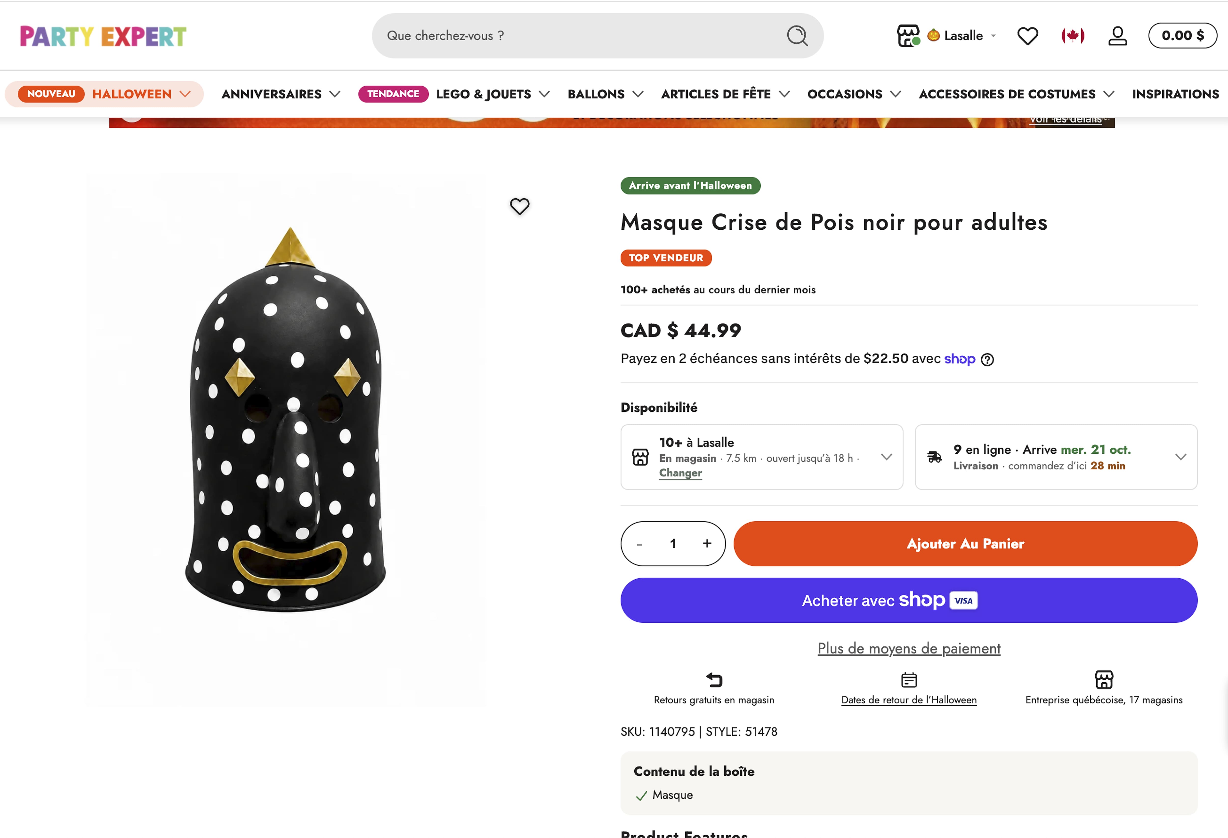 Ce masque de Klek, du groupe Angine de Poitrine, est vendu sur le site de Party Expert.