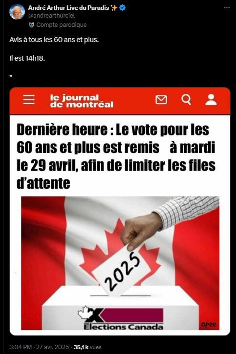 Fausses nouvelles: non, le vote des 60 ans et plus n'est pas remis &agrave; demain