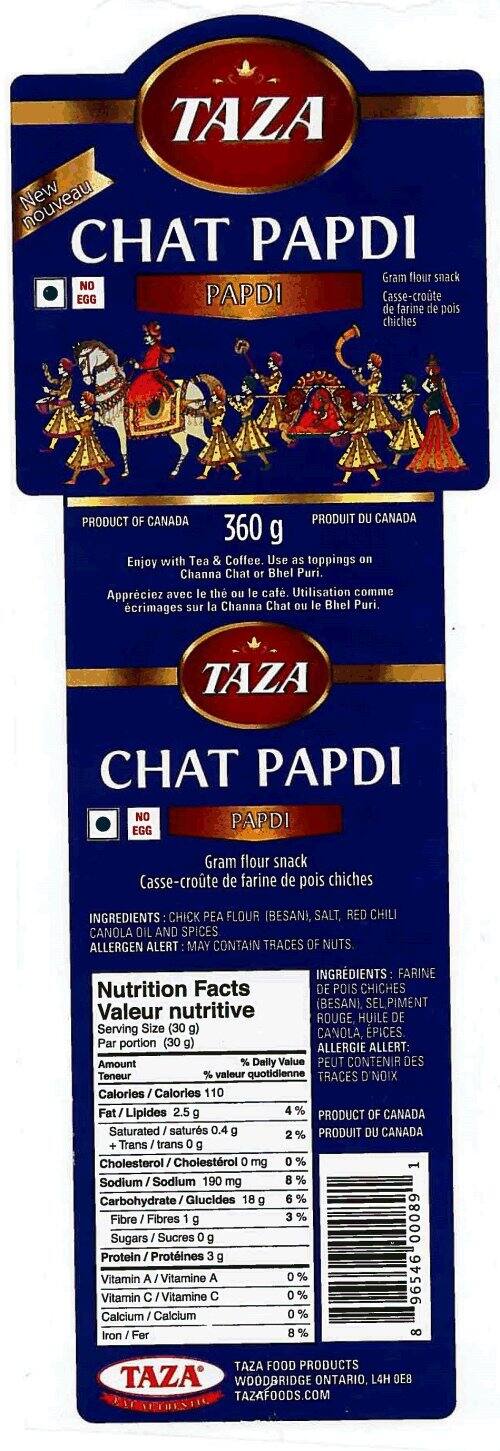 Rappel Du Produit Chat Papdi Casse Croute De Farine De Pois Chiches Jdm