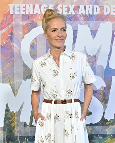 Gillian Anderson attends the premiere of Teen Sex and Death at Camp Miasma on July 29, 2026 in Los Angeles.