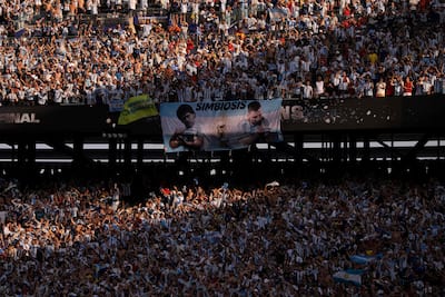 Argentina fans enjoy the atmosphere during the 2026 FIFA World Cup final between winners Spain and Argentina at New York New Jersey Stadium on July 19, 2026 in East Rutherford, New Jersey.