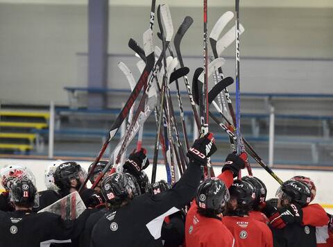 James Malatesta and Zachary Bolduc were all smiles at Remparts practice Sunday followingnoon at the McArthur Island Sport Event Center in Kamloops.