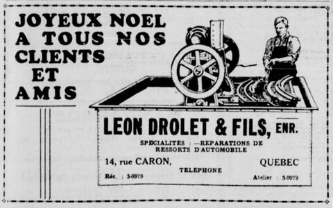 Publicité de Léon Drolet & Fils dans L’Action catholique, 17 décembre 1932.