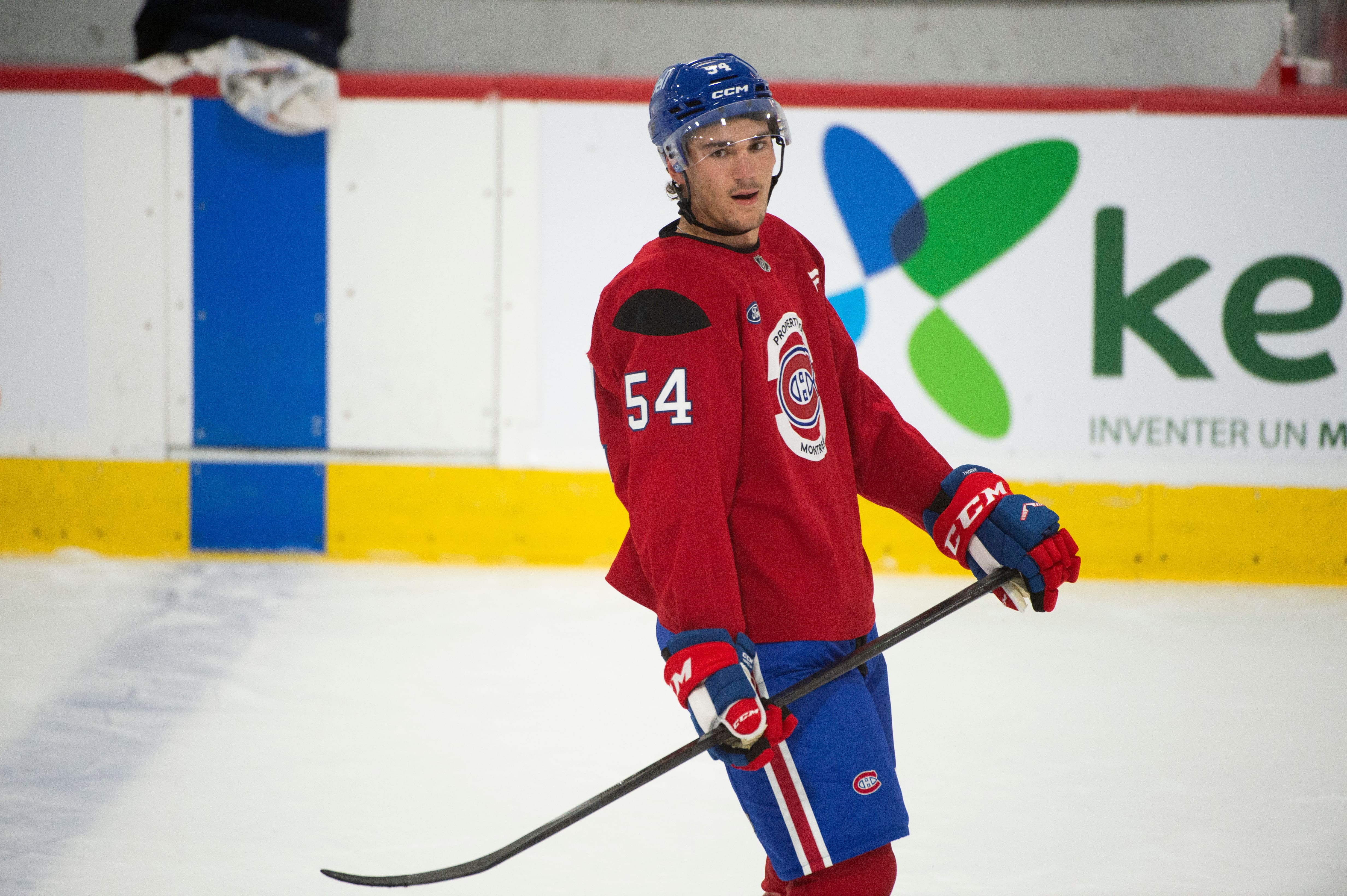 Tyler Thorpe au camp des recrues du Canadien, vendredi, au Complexe sportif CN de Brossard.
