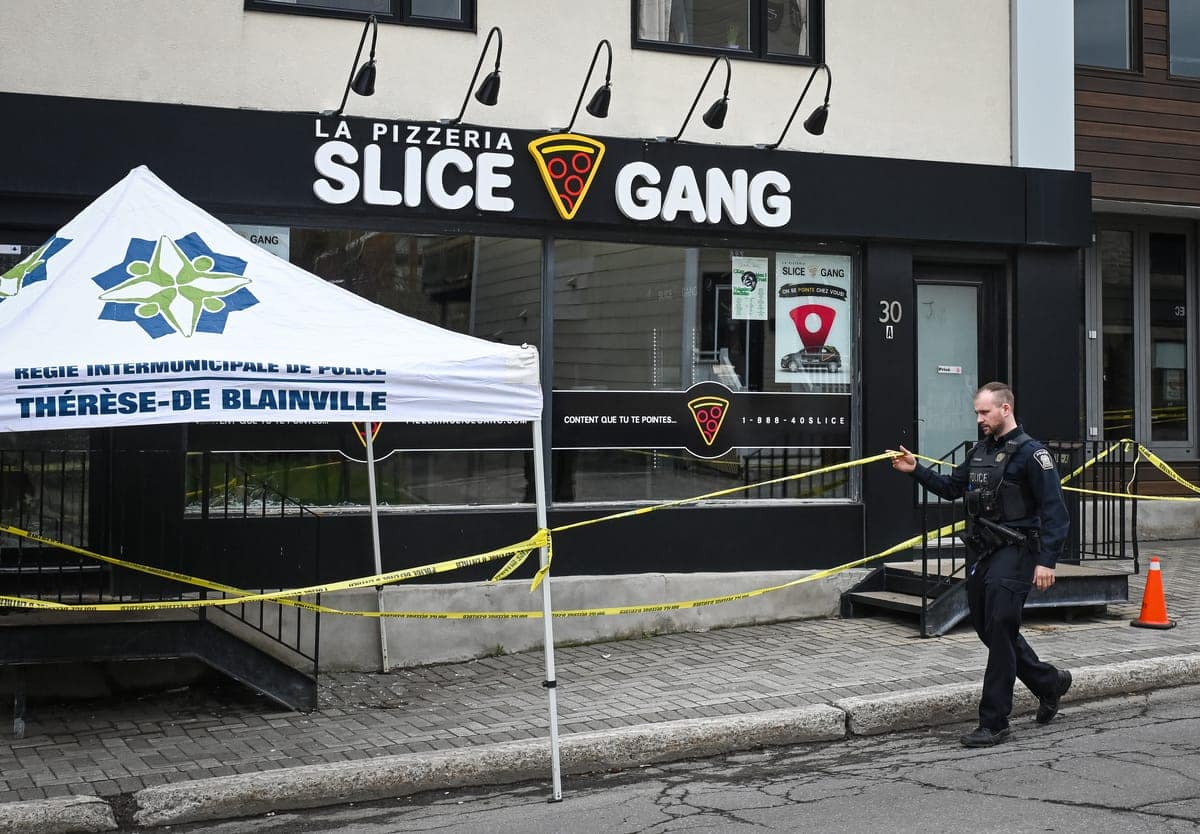 Une pizzéria Slice Gang, cofondée par l’homme d’affaires Olivier Primeau, a été la cible d’une tentative d’incendie criminel, sur la rue Turgeon, au centre-ville de Sainte-Thérèse, sur la couronne nord de Montréal, le jeudi 4 mai 2023.