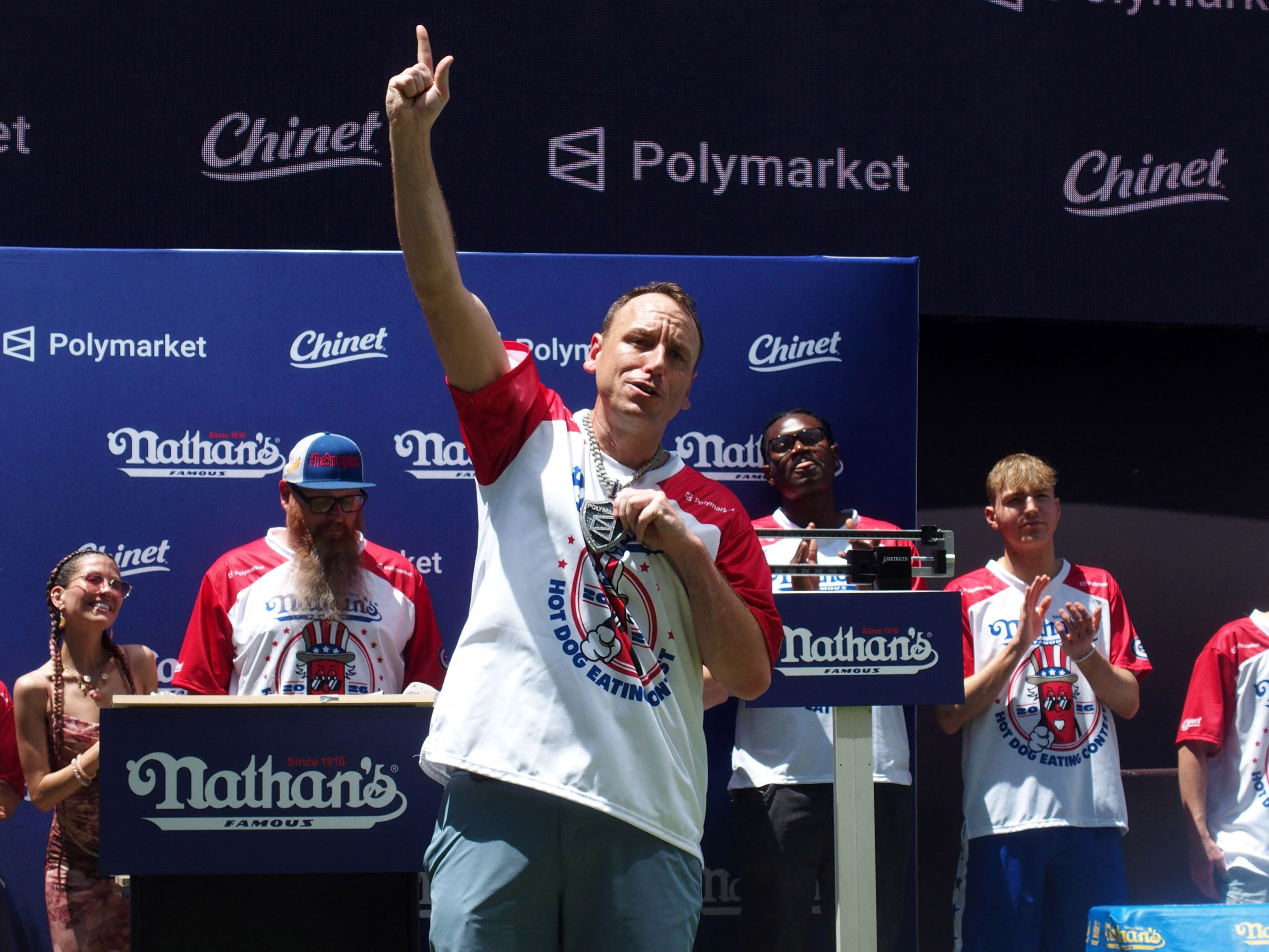 Joey Chestnut eats 66 hot dogs in 10 minutes and defends his title again