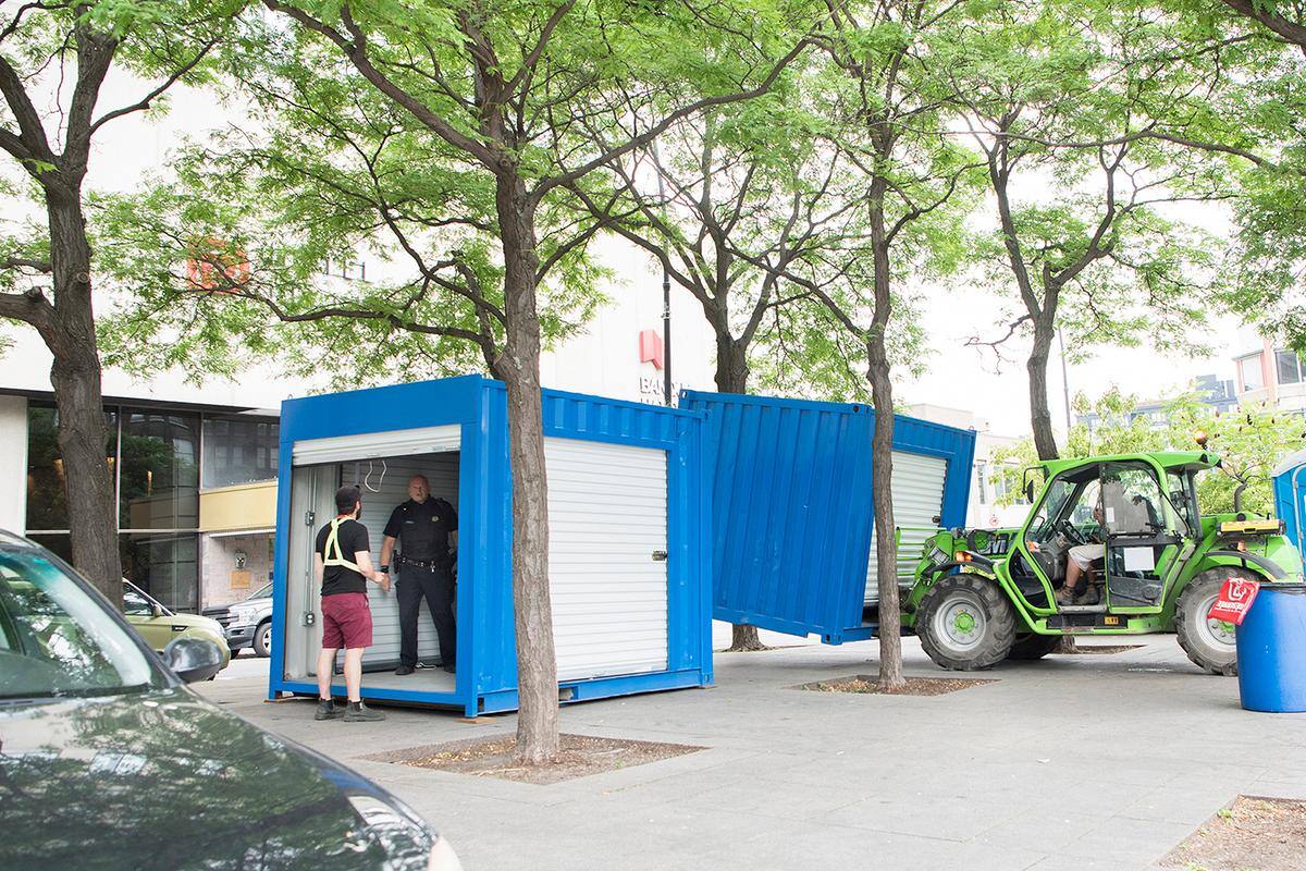 Containers To Help The Homeless At Jardins Gamelins De Montreal The Canadian
