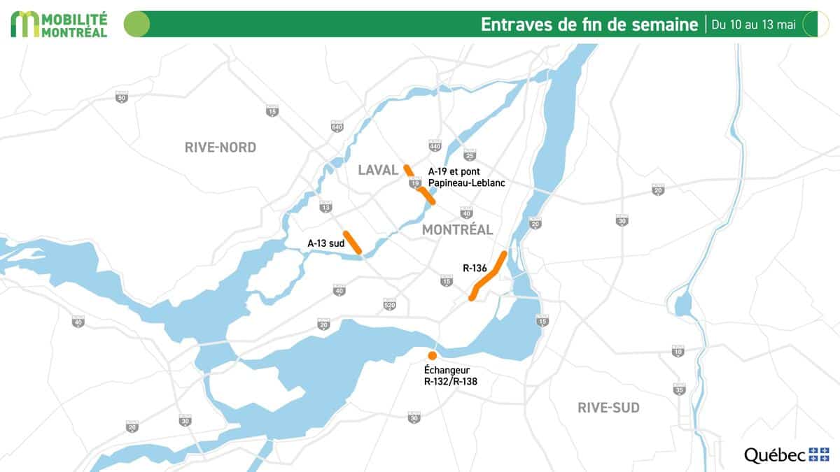 Entraves de la fin de semaine: la route 136 et le pont Papineau-Leblanc &agrave; &eacute;viter