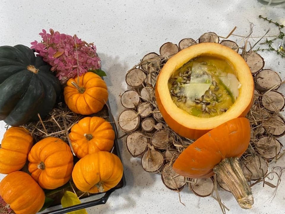 Potage de courge poivrée au miel