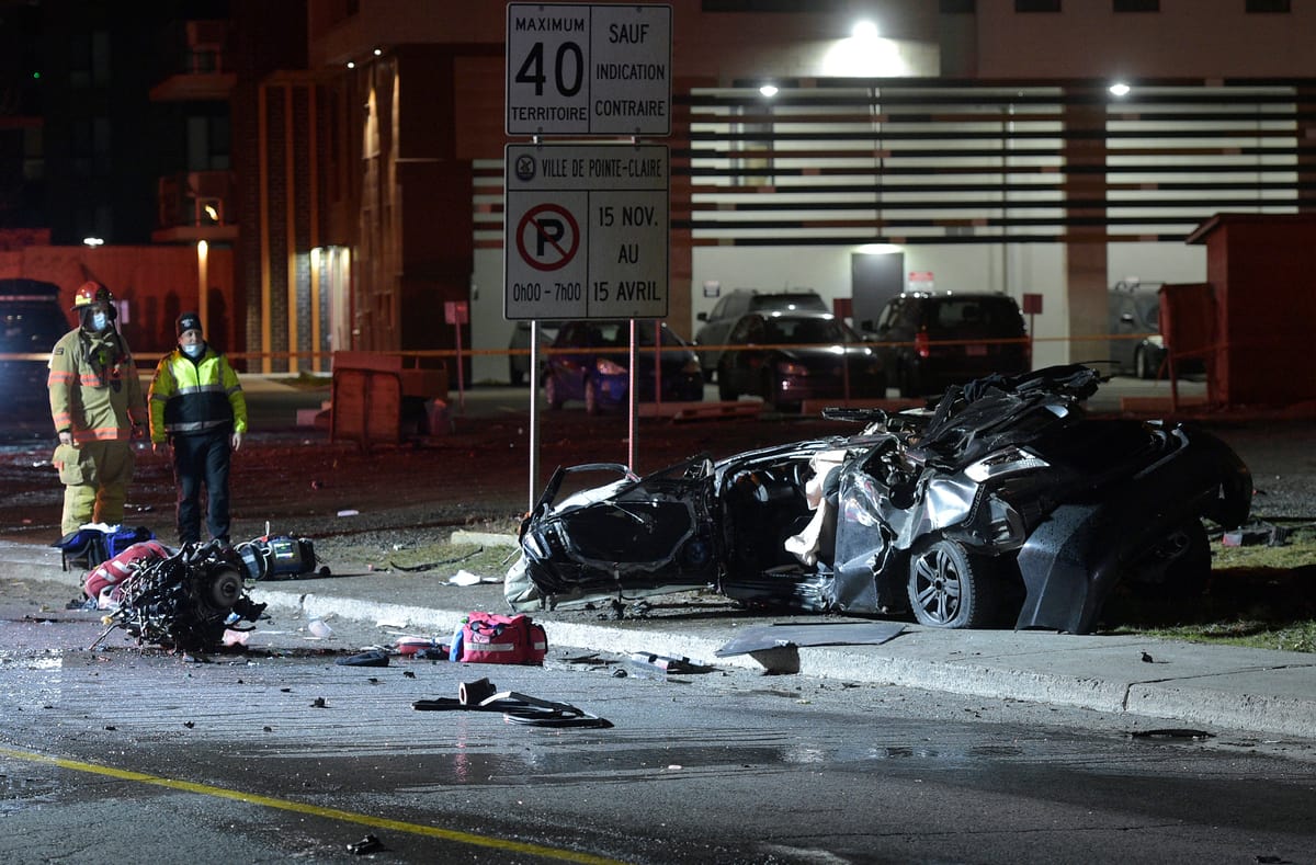 [PHOTOS] Accident grave &agrave; Pointe-Claire, un v&eacute;hicule tombe en bas d&rsquo;un viaduc