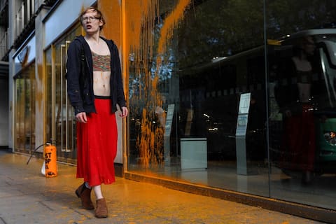 An Aston Martin car dealership in London was attacked by environmental activists