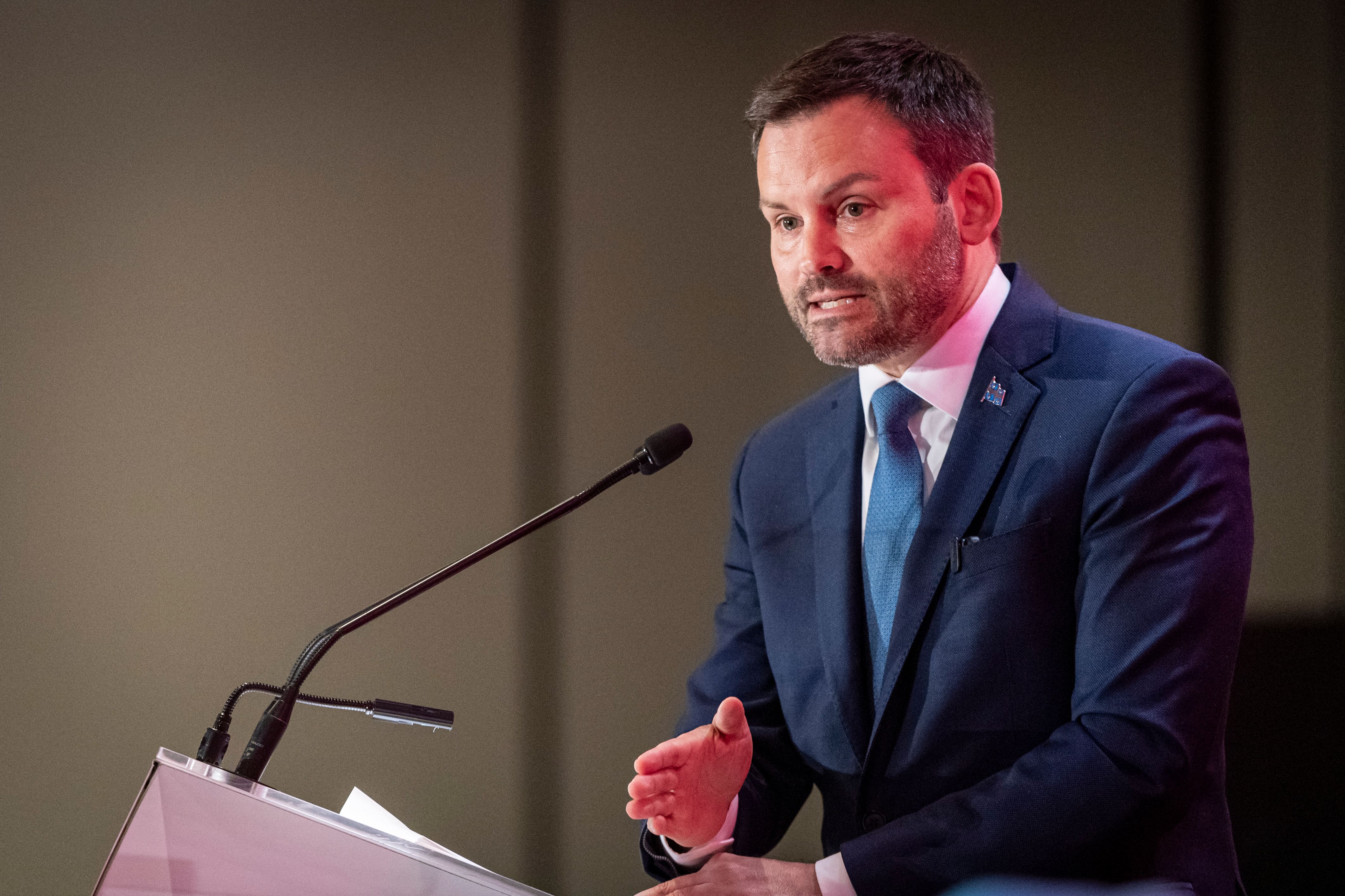 Le chef du Parti Québécois, Paul St-Pierre Plamondon, lors d’une allocution devant la Chambre de commerce du Montréal métropolitain, le 5 juin 2026