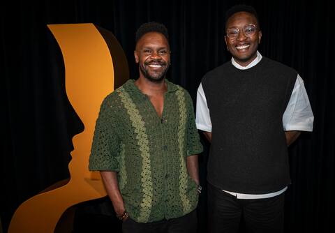 Pierre-Yves Lord and Nicolas Ouellet at the Montreal Science Center on Thursday, June 15 during the unveiling of the finalists for the 38th Gémeaux awards.