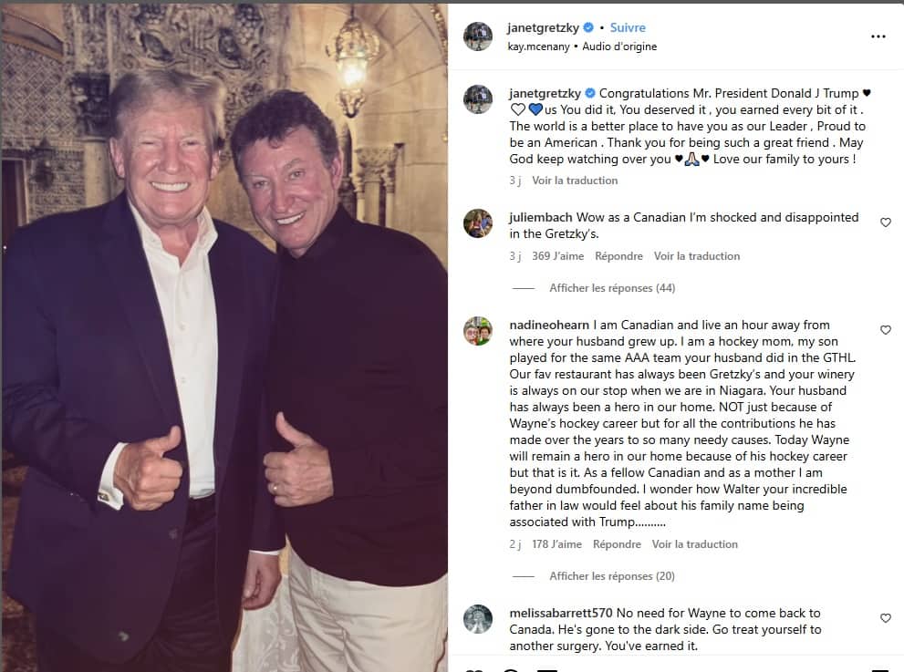 Wayne Gretzky aux c&ocirc;t&eacute;s de Donald Trump : la Merveille sous le feu des critiques