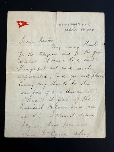 A letter written by a Titanic passenger before the disaster (dated April 10, 1912)