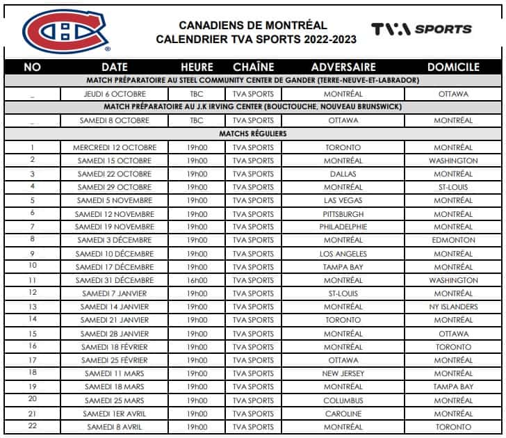 Le CH débutera la saison face aux Leafs TVA Sports