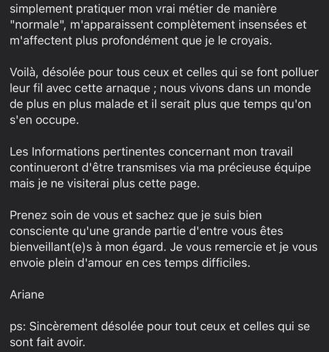 Ariane Moffatt is retiring on Facebook