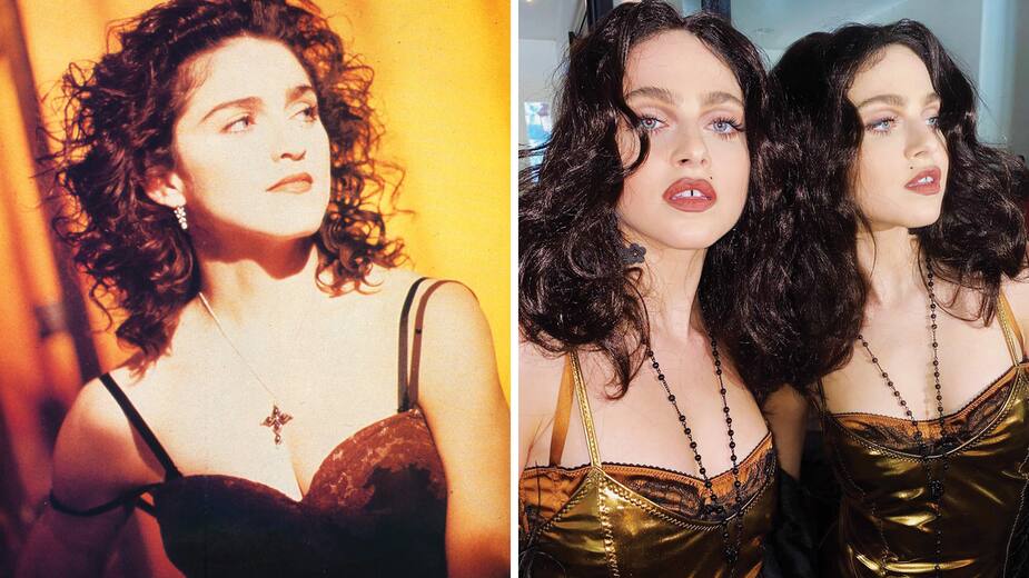 À gauche, Madonna dans le clip <em>Like A Prayer</em>. À droite, Anne est le sosie de la chanteuse.