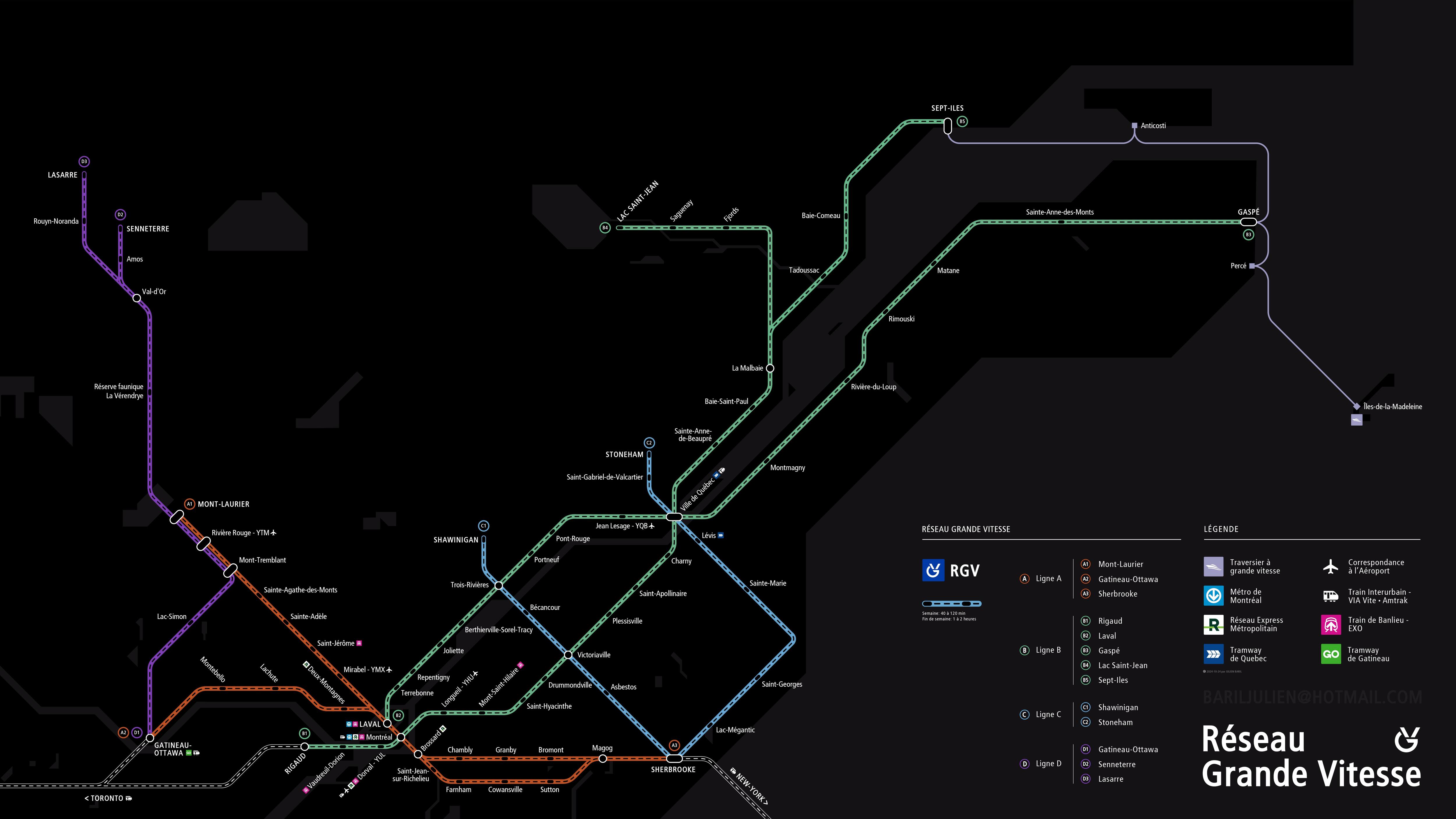 Montréal-Matane en TGV: la carte d'un réseau fictif de train québécois ...